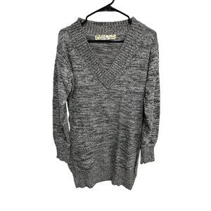 Stephanie Rogers Marled Knit V-Neck Sweater Gray Pullover Cozy Knitwear